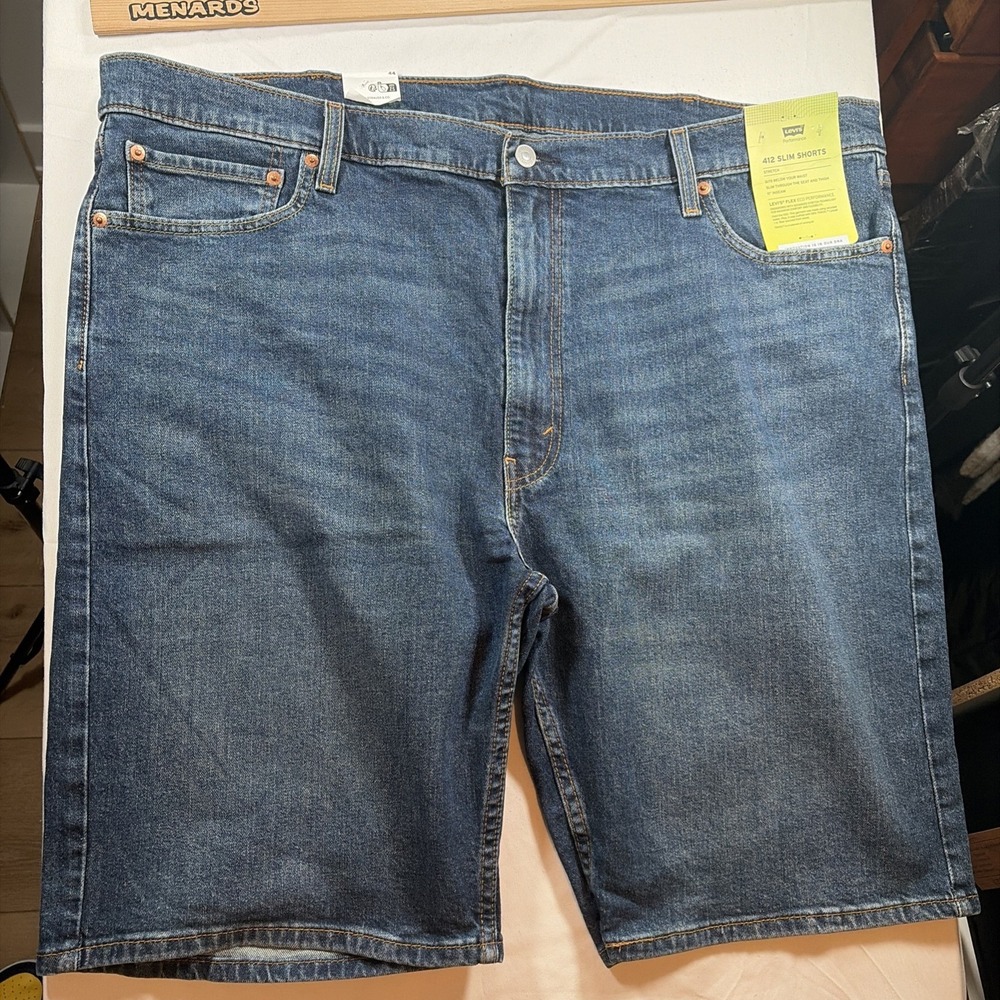 Levis 412 Shorts Men Size 44 Slim Fit Blue Jean Jorts Med Wash Faded Stretch